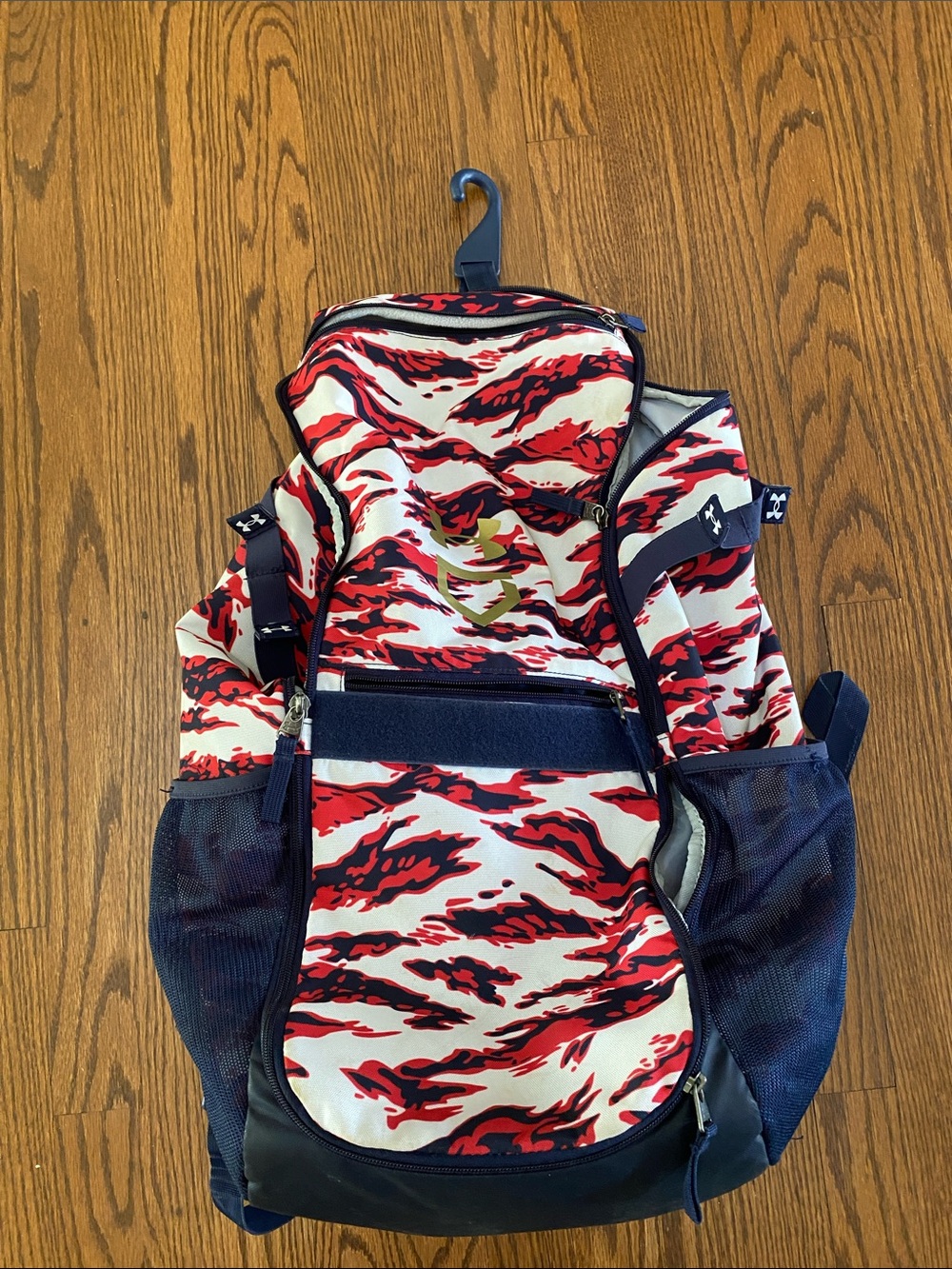 Under Armour Red White Navy Camo Sport Backpack for men or boys